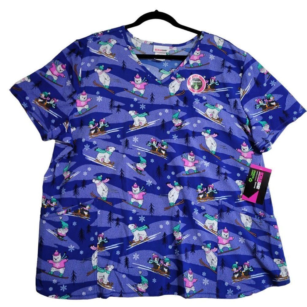 Scrubstar Scrub Top Womens 3X 3XL Blue Stretch Medical Nurse Vet‎ CNA Dental NEW
